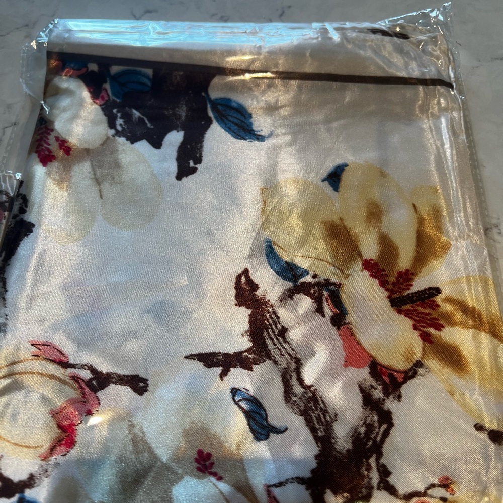 Floral Satin Scarf Wrap in Ivory, Gold & cream 35”